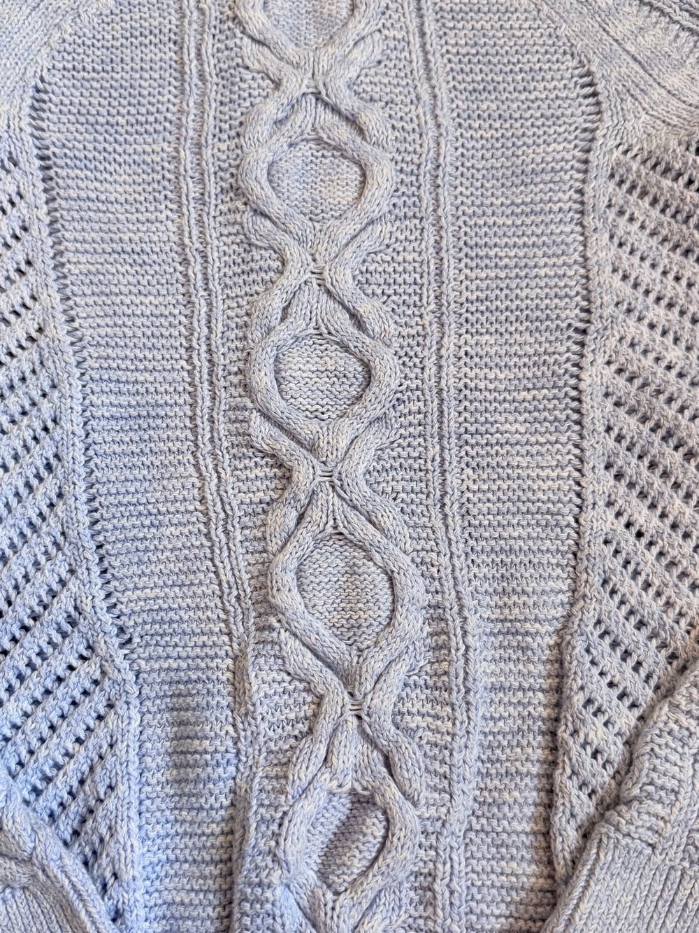 LOFT Soft Sky Blue Cable & Open-Knit Crewneck Sweater - Picture 4 of 4